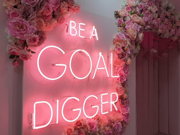 BE A GOLA DIGGER' pink neon sign. Real glass neon on a painted MDF panel.