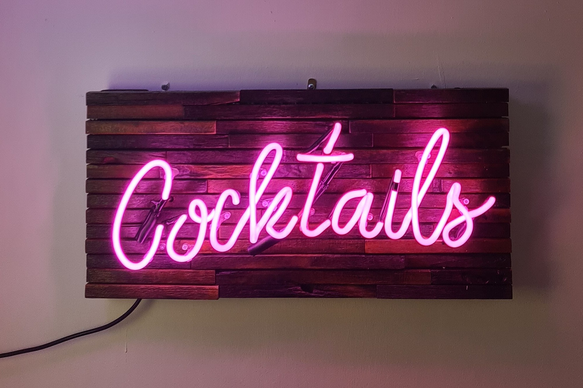 Cocktails (on wood) Neon Sign