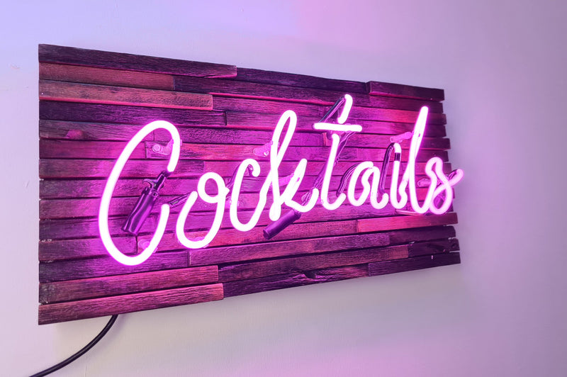 Cocktails (on wood) Neon Sign