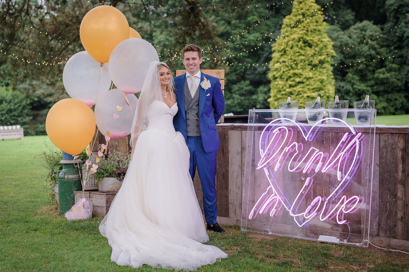 Drunk in Love' pink and purple neon sign. Real glass neon fitted inside clear acrylic case.