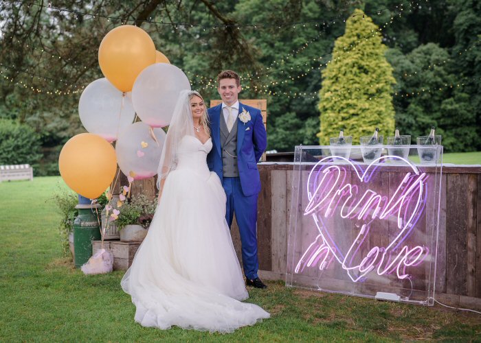 Drunk in Love' pink and purple neon sign. Real glass neon fitted inside clear acrylic case.