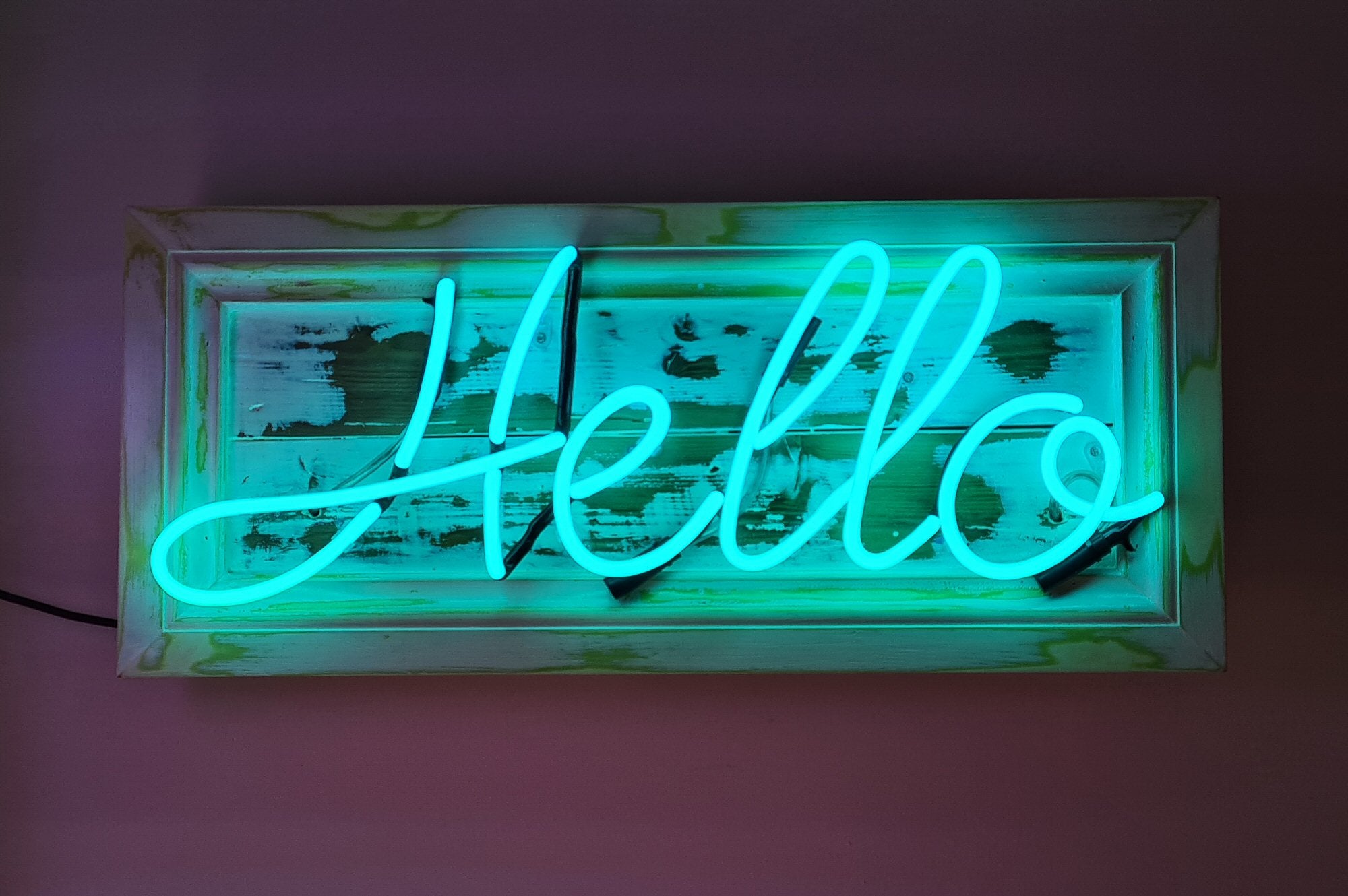 Hello on wood Neon Light