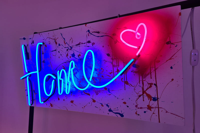 Home on wooden panel Neon Sign