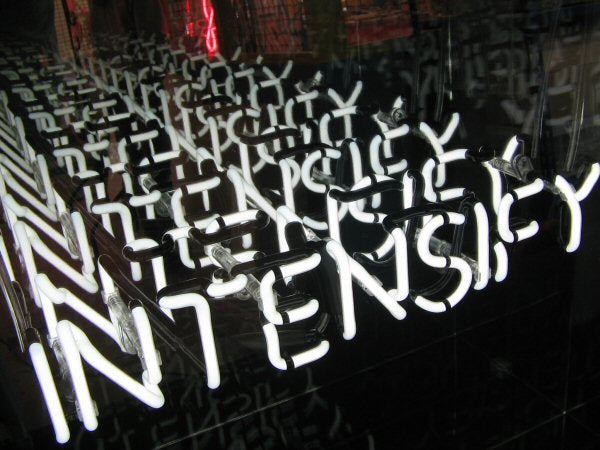INTENSIFY' white neon infinity box. Real glass neon fitted into an infinity box.