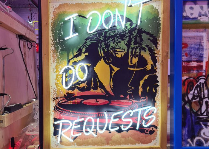 I don't do requests' white neon artwork. Real glass neon fitted onto framed printed canvas.