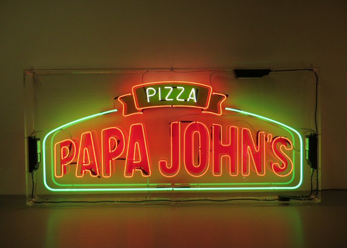 Papa John's Pizze' red and green neon sign. Real glass neon fitted inside clear acrylic case.