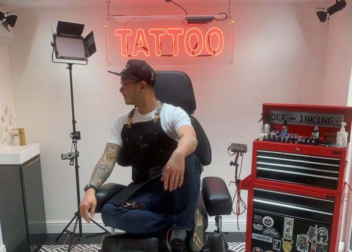 TATTOO' red neon sign. Real glass neon fitted inside clear acrylic case.