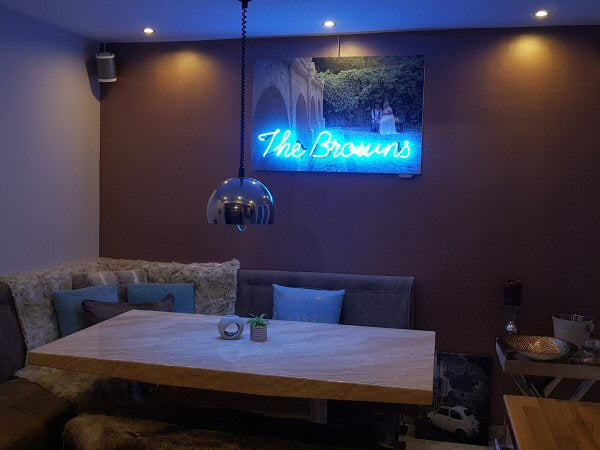 The Browns' blue neon sign. Real glass neon fitted onto white acrylic case with printed face.