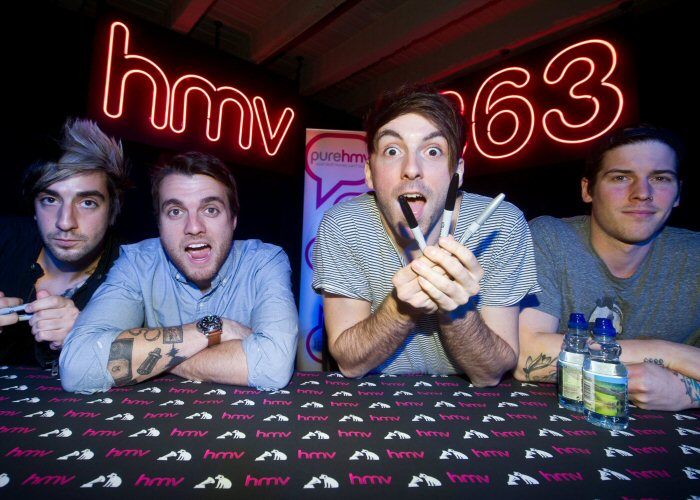 hmv 363' pink neon signs. Real glass neon mounted onto black acrylic panels.